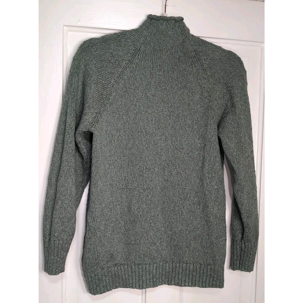 LL Bean Sweater Green Chunky Fisherman Knit Rolled Turtleneck Women's M (1165) - Picture 5 of 5